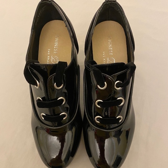 Chinese Laundry 6.5 Nattaly Platform Oxfords Shoes Black Patent Academia Chunky - Picture 11 of 15